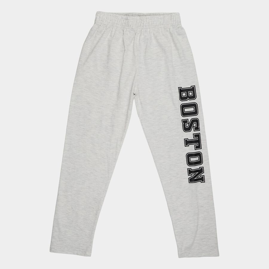 Boys' Ecru Melange Cotton Blend Elastic Waist Pyjama, Ecru Melange, large