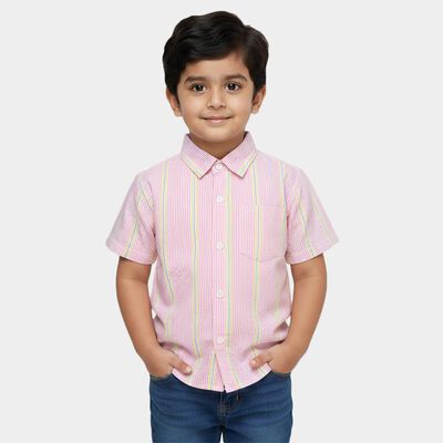 Boys Light Pink Cotton Half Sleeve Classic Collar Casual Shirt