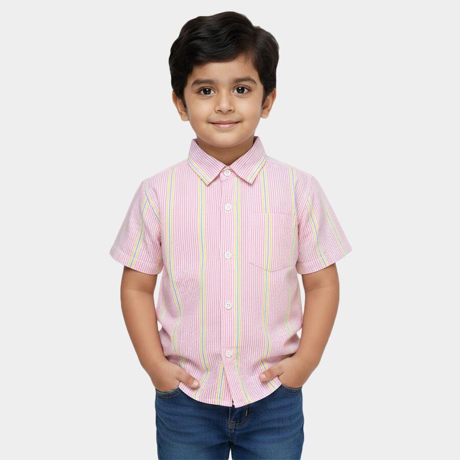 Boys Light Pink Cotton Half Sleeve Classic Collar Casual Shirt, Pink, large image number null