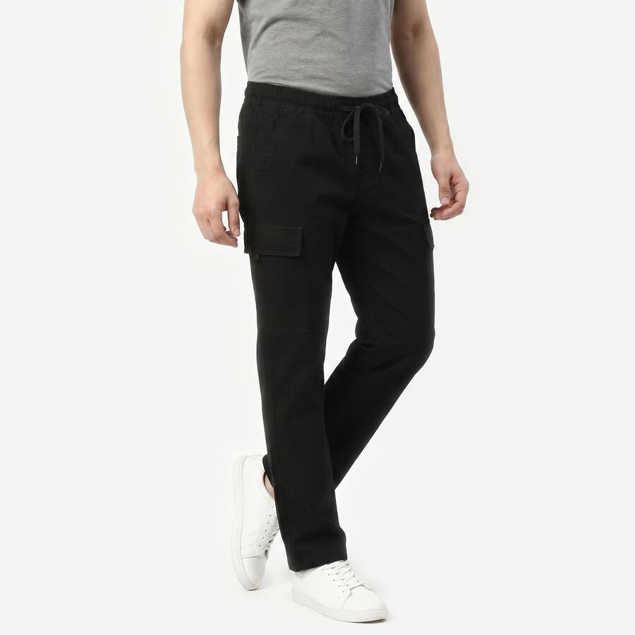 Men's Black Slim Fit Cargo Trousers, Black, large