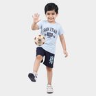 Boys' Light Blue 100% Cotton Round Neck Graphic Print Baba Suit, Mid Blue, small