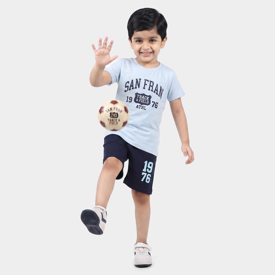 Boys' Light Blue 100% Cotton Round Neck Graphic Print Baba Suit, Mid Blue, large