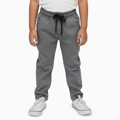 Boys' Muted Charcoal Grey Regular Fit Elastic Waist Jeans