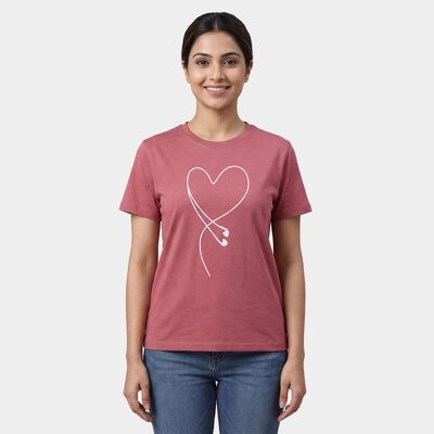 Women's Pink Round Neck Graphic Print T-Shirt