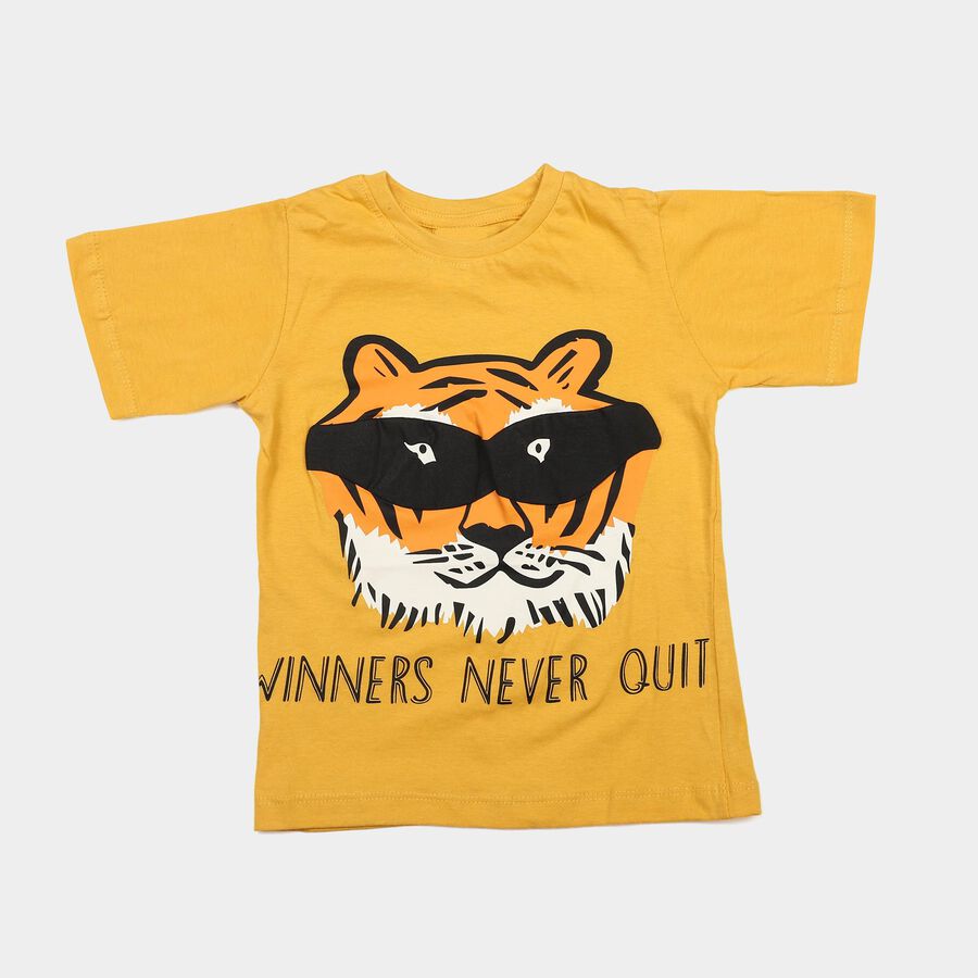 Boys Yellow Cotton Round Neck Regular Boys T-Shirt, Yellow, large