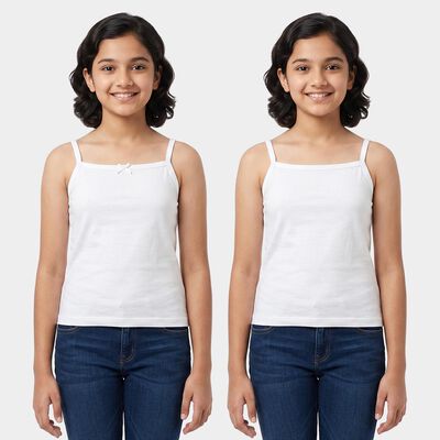 Girls White Cotton Straight Neck Quilted Vest