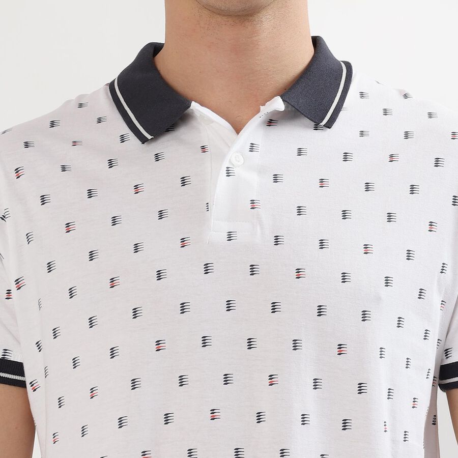 Men's White Cotton Polo Neck Printed T-Shirt, Navy Blue, large image number null