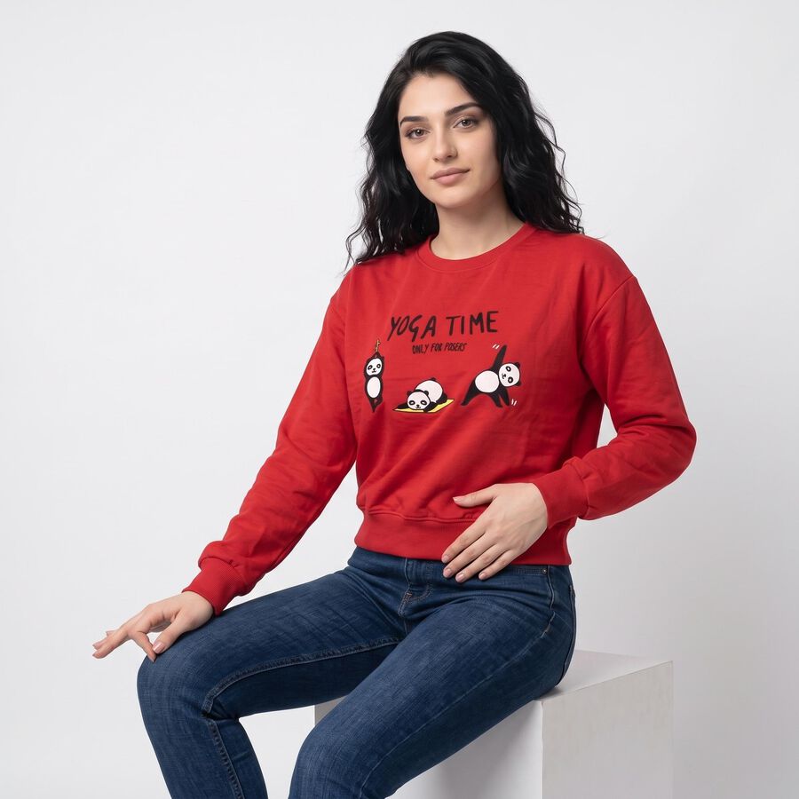 Women Fuchsia Crew Neck Graphic Print Sweatshirt, रानी (फ्यूशिया), large
