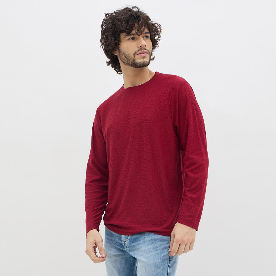 Men's Rich Maroon Crew Neck Casual T-Shirt, मरून, large image number null