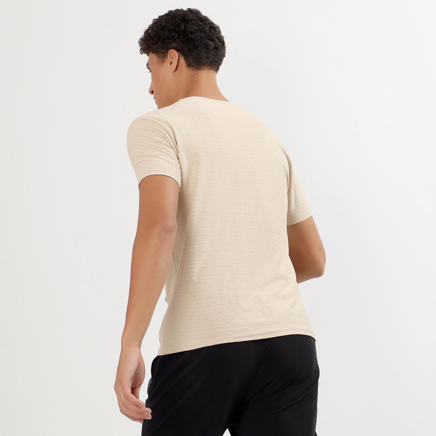 Men's Light Beige Crew Neck Athleisure T-Shirt, Beige, large image number null