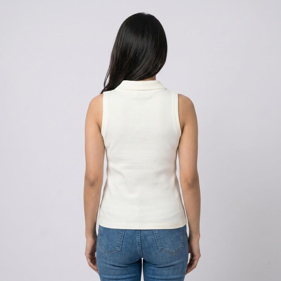 Women's Cream Polo Neck Polo T-Shirt, Off White, large