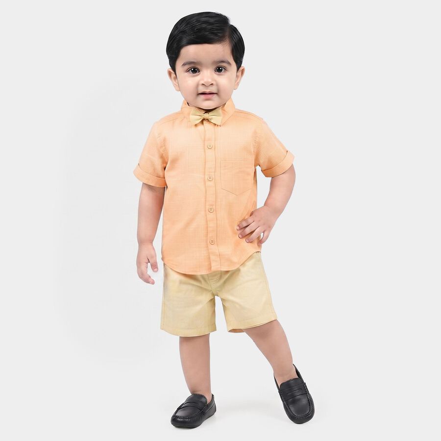 Infants' Peach 100% Cotton Collar Neck Textured Baba Suit, Peach, large