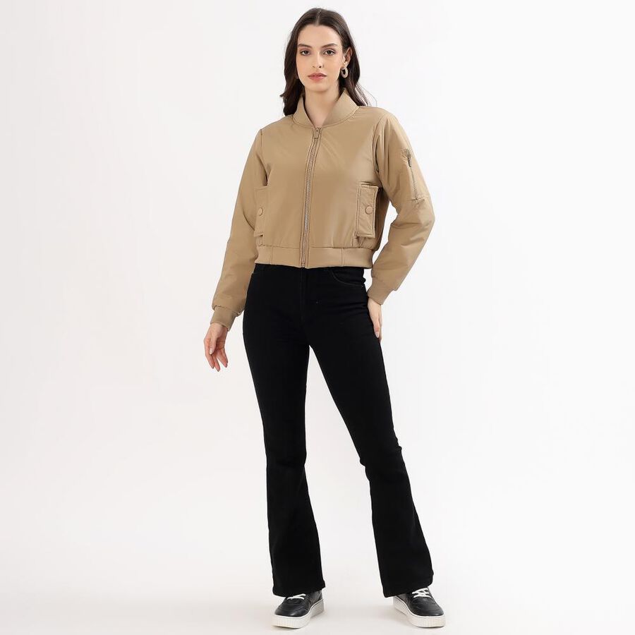 Women's Warm Beige Baseball Casual Bomber Jacket, गहरा पीला, large image number null