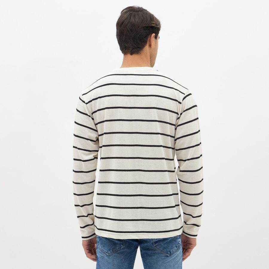 Men's Off-White Crew Neck Casual Full Sleeve T-Shirt, Off White, large image number null