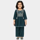 Girls' Deep Teal Embroidered Kurta and Pants Fusion Set, टील ब्लू, small image number null