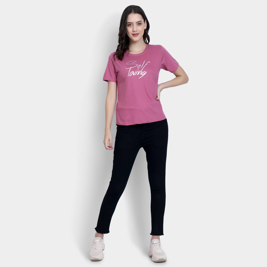 Ladies' 100% Cotton Round Neck T-Shirt , बैंगनी, large image number null