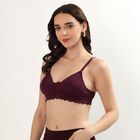 Women's Deep Maroon Padded V-Neck Classic Bra, वाइन, small