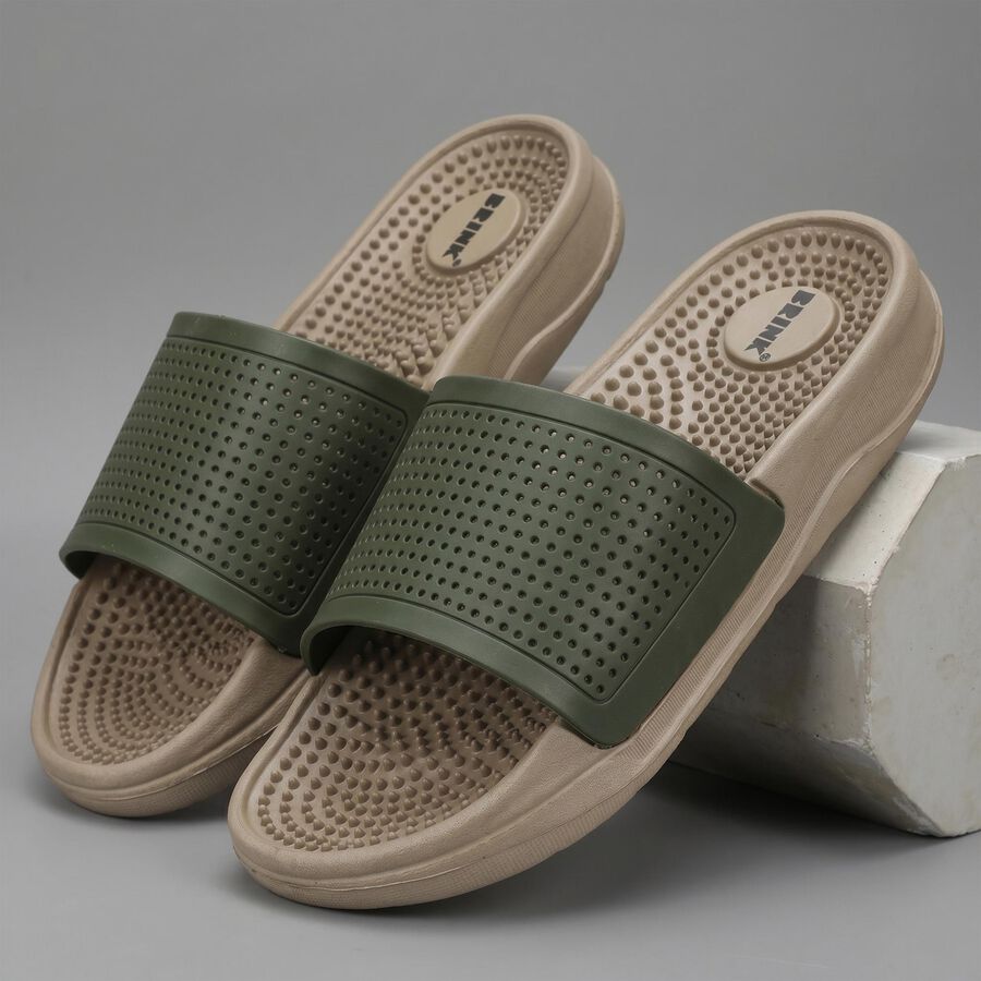 Men's Olive Green Slip-On Slide Sandals, ओलिव, large