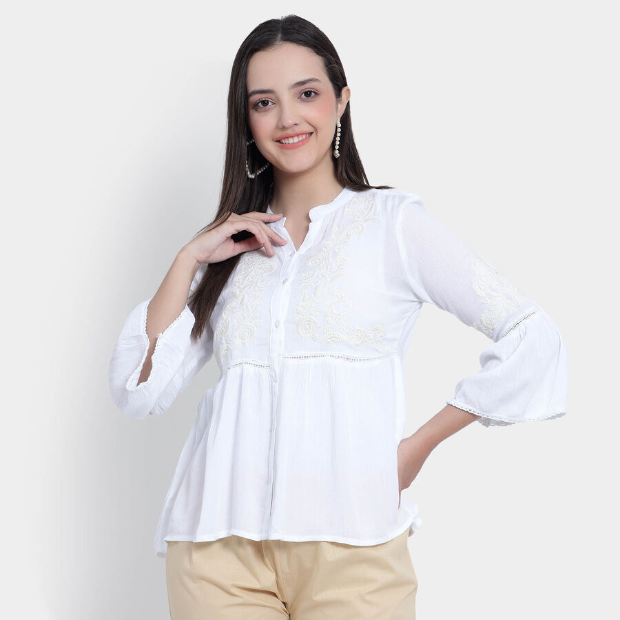 Embellished 3/4th Sleeves Shirt, White, large image number null