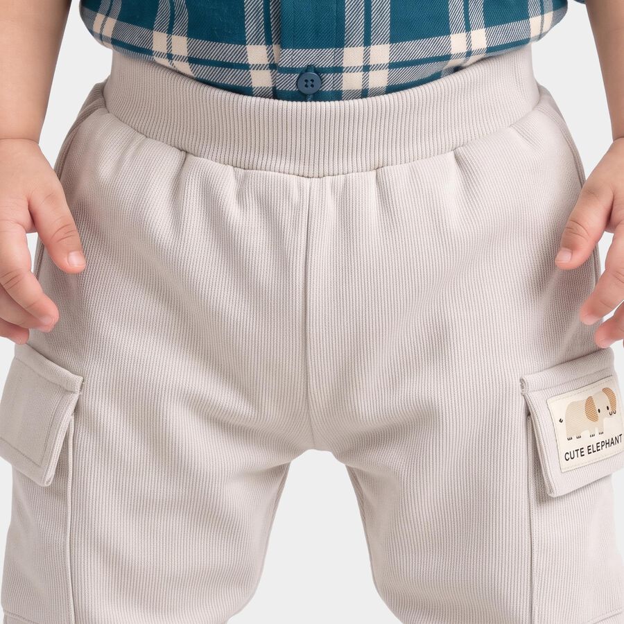 Infants Grey Jogger Fit Solid Cargo Pocket Pyjama, Light Grey, large