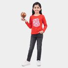 Girls Red Round Neck Regular Top, Red, small