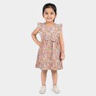 Girls' Pink Floral Printed Fit and Flare Frock, Light Pink, small