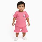 Infant Girls' Bright Pink Cotton Bunny Embroidered Top and Ruffle Shorts Set, Pink, small