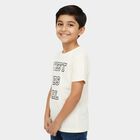 Boys' White Round Neck Casual T-Shirt, सफ़ेद, small