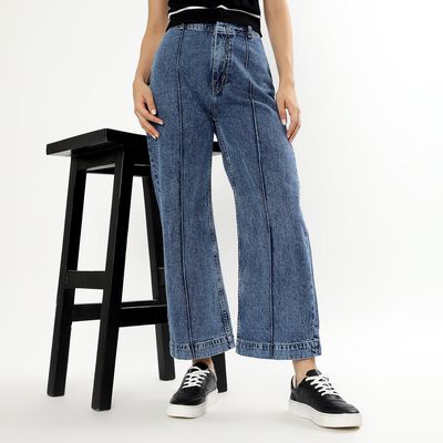 Women's Stonewashed Blue Wide-Leg High-Rise Jeans