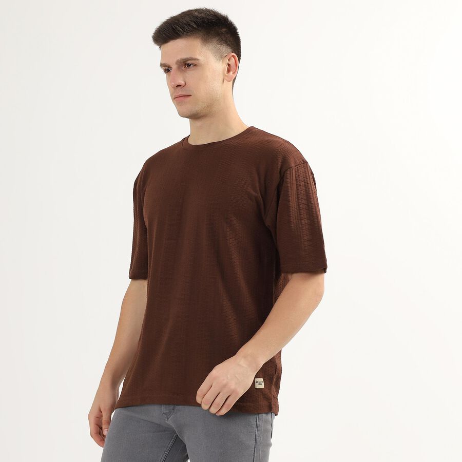Men's Round Neck Half Sleeves T-Shirt, Brown, large image number null