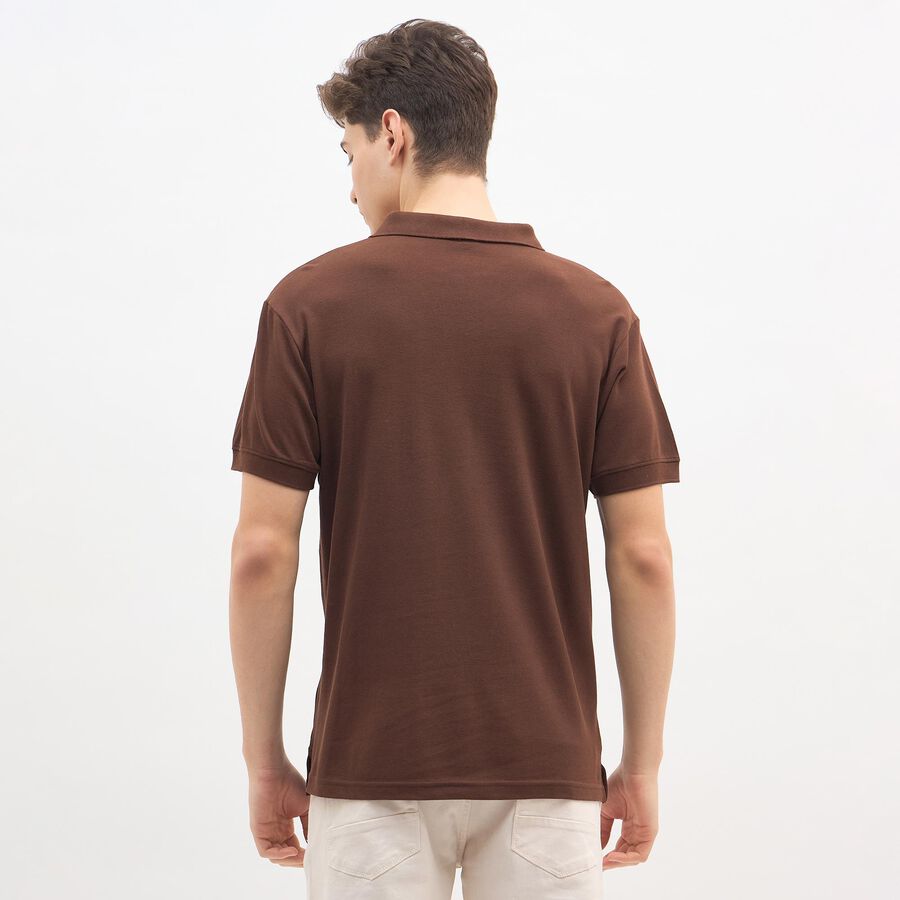Men's Rich Brown Cotton Polo Collar Casual T-Shirt, Brown, large