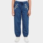 Girls' Blue Jogger Fit Embroidered Jeans, Light Blue, small