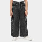 Girls' Black Wide Leg Cargo Jeans, Black, small