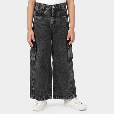Girls' Black Wide Leg Cargo Jeans