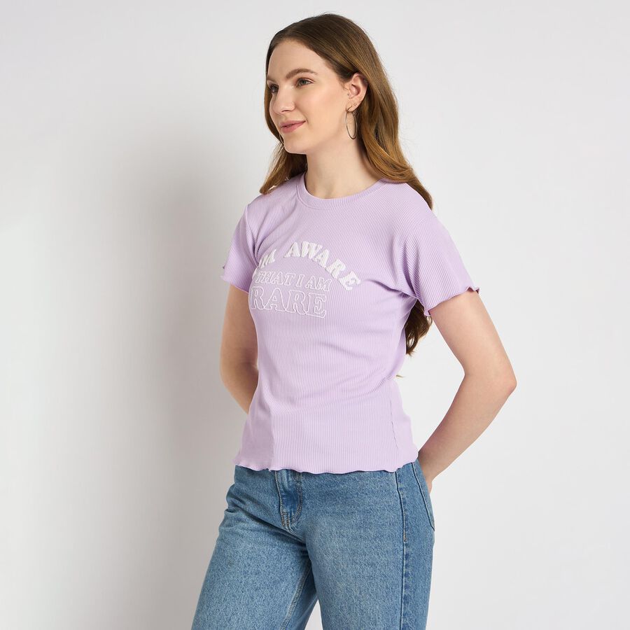 Ladies' Round Neck T-Shirt , लाइलेक, large
