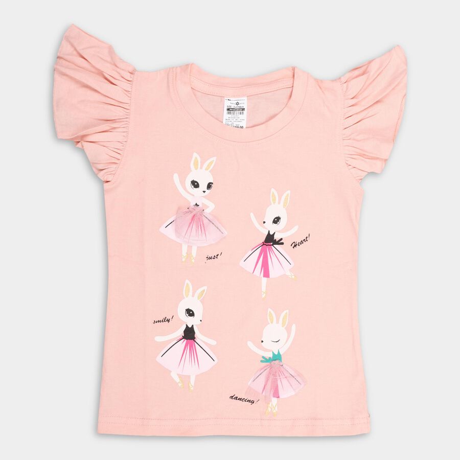 Girls' 100% Cotton T-Shirt, हल्का गुलाबी, large image number null
