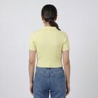 Women's Yellow Cotton Round Neck Casual Top, पीला, small