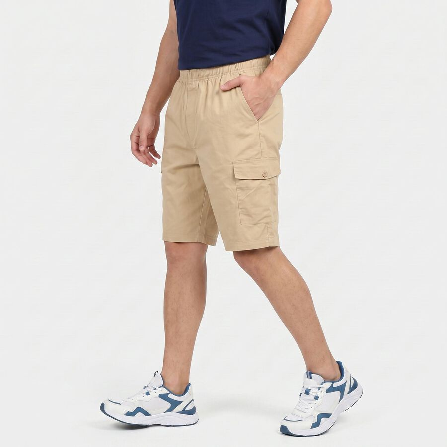 Men's Beige Regular Fit Cotton Jamaican Shorts, गहरा पीला, large