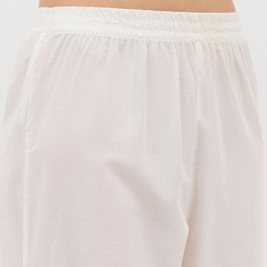 Women's White Cotton Notch Neck Embroidered Kurta, Off White, large image number null