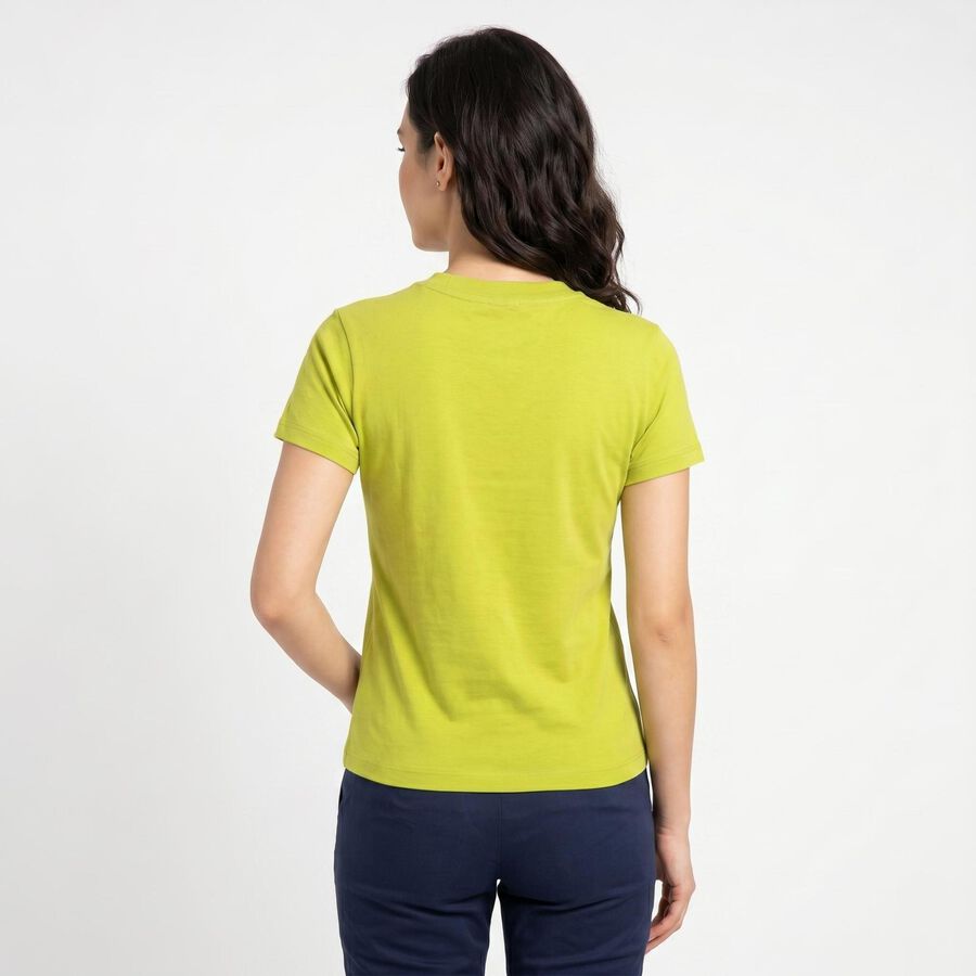 Women's Green Round Neck Regular T-Shirt, Neon Green, large