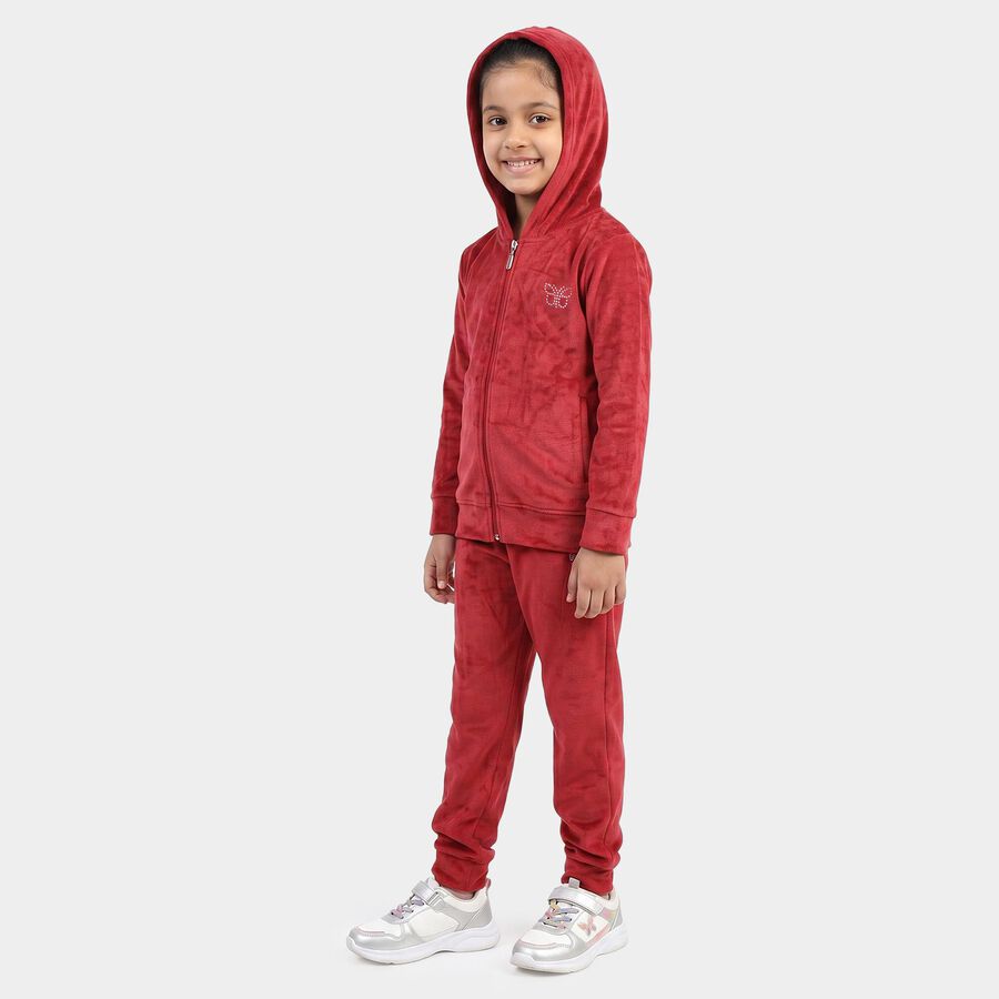 Girls Maroon Hooded Lounge Hipster Set, मरून, large