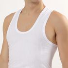 Men's Bright White Cotton Deep Neck Sleeveless Vest, White, small image number null