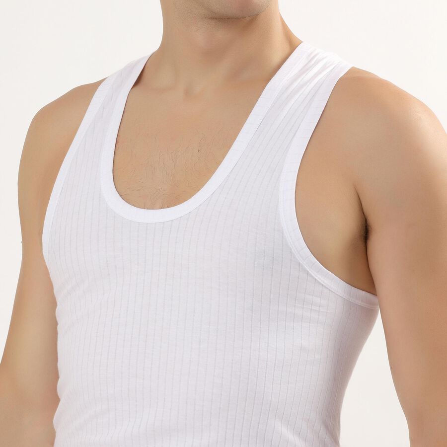 Men's Bright White Cotton Deep Neck Sleeveless Vest, White, large image number null
