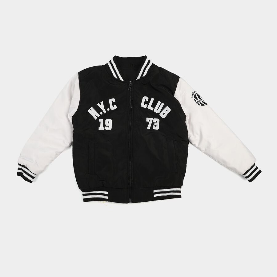 Boys Black Varsity Jacket, Black, large