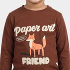 Boys Brown Cotton Blend Crew Neck Regular T-Shirt, Brown, small