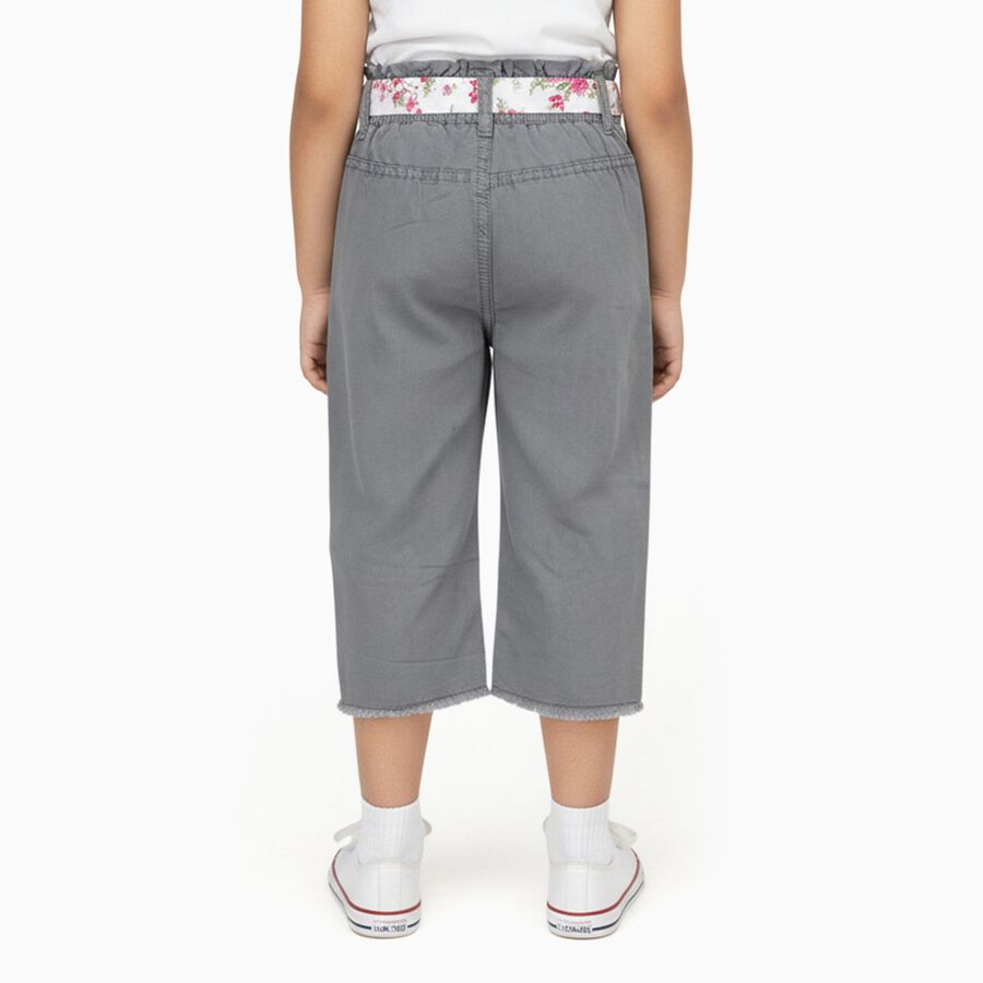 Girls' Muted Grey Relaxed Fit Embroidered Cropped Jeans, हल्का ग्रे, large image number null