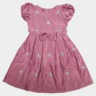 Girls' Pink Fit and Flare Embellished Bow Frock, गुलाबी, small