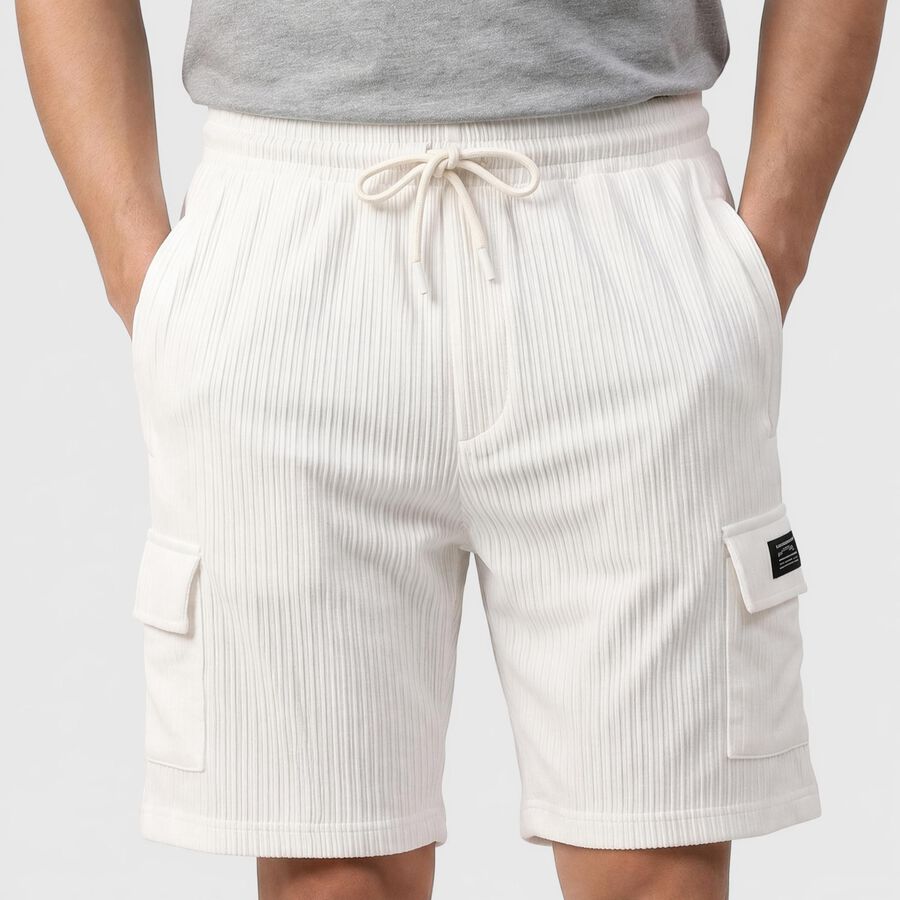 Men's White Regular Fit Cargo Bermuda Shorts, सफ़ेद, large