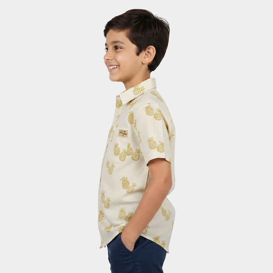 Boys White Cotton Casual Shirt, White, large