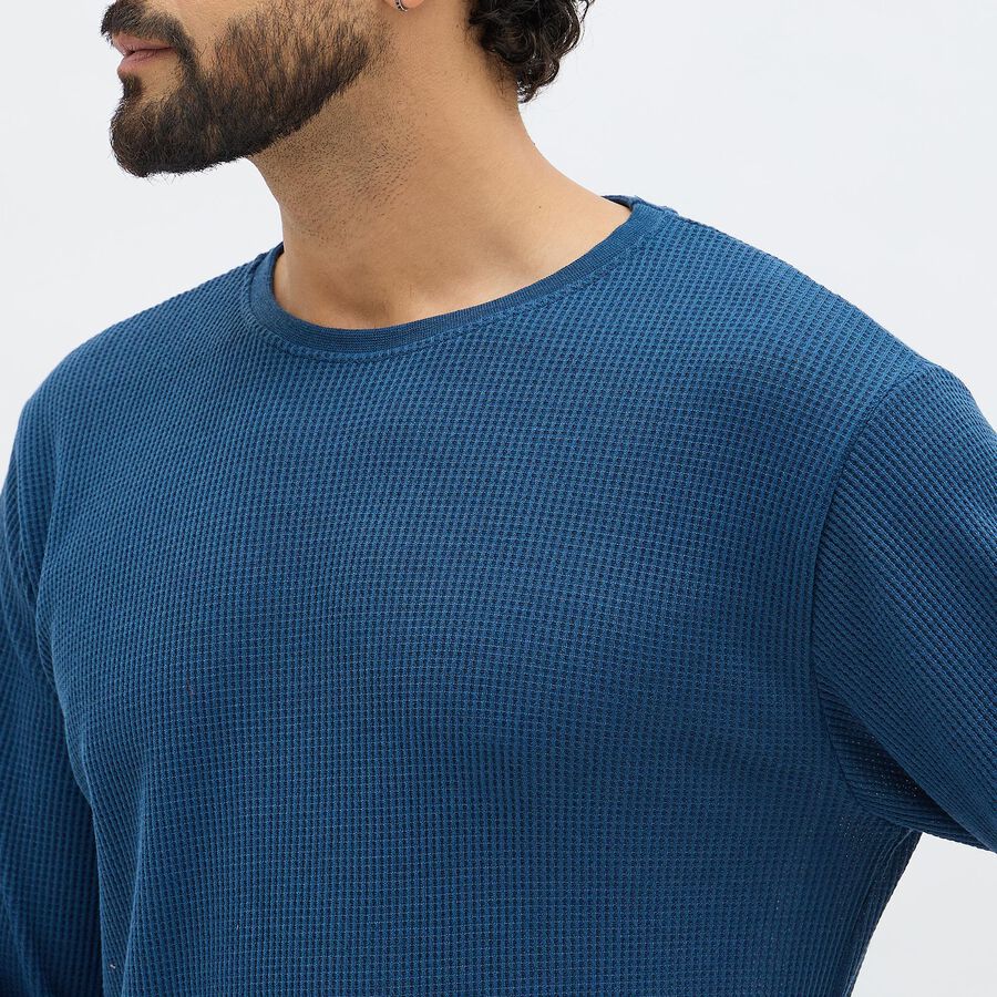 Men's Deep Midnight Blue Crew Neck Casual T-Shirt, Mid Blue, large image number null